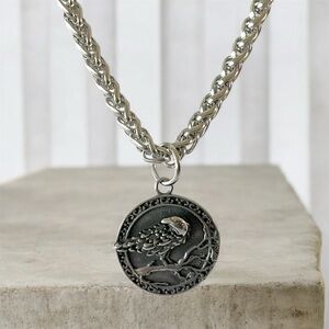 Large Stainless Steel Viking Style Men’s Raven Pendant Necklace
